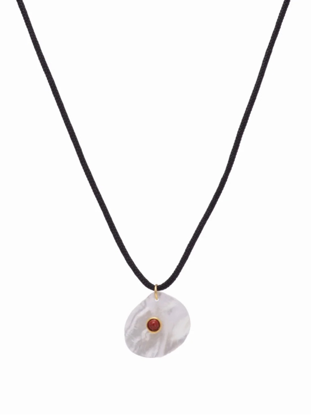 Mother-of-Pearl Pendant Necklace with Gold Accent on Black Cord - White